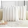 Neelvin Cream White Faux Fur Cozy Soft Striped Decorative Throw Pillow Covers 18x18 inch Set of 2,Velvet Pillowcase Cushion Case for Sofa Couch