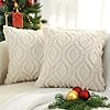 decorUhome Christmas Decorative Throw Pillow Covers 18x18, Soft Plush Faux Wool Couch Pillow Covers for Home, Set of 2, Beige