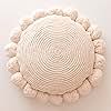 Banilla Bohemian Round Pillow Cover 16 Inch | 100% Cotton Decorative Pillow Hand Tufted with Chunky Textured Poms | Boho Throw Pillow for Bed or Couch | Natural White Throw Pillow Cover