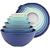 COOK WITH COLOR Mixing Bowls with TPR Lids - 12 Piece Plastic Nesting Bowls Set includes 6 Prep Bowls and 6 Lids, Microwave Safe (Blue)