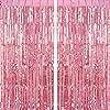 CHRORINE 2pcs 3ft x 8.3ft Pink Tinsel Foil Fringe Curtains Streamers Backdrop for Pink Party Birthday Wedding Bachelorette Baby Shower Bridal Shower Decorations