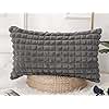 PANOD Faux Fur Decorative Long Lumbar Throw Pillow Covers 12 x 26,3D Plaid Pattern Plush Long Boho Rectangle Pillow Covers Pillow Case Cushion Case for Bed Sofa Bedroom Livingroom,Grey