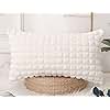 PANOD Faux Fur Decorative Long Lumbar Throw Pillow Covers 12 x 26,3D Plaid Pattern Plush Long Boho Rectangle Pillow Covers Pillow Case Cushion Case for Bed Sofa Bedroom Livingroom,White