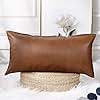 PANOD Decorative Lumbar Throw Pillow Covers 12 x 24,Premium Faux Leather Long Pillow Covers Cushion Case for Farmhouse Sofa Couch Bed Livingroom,Modern Boho,Vegan Brown