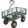 VIVOHOME Heavy Duty 880 Lbs Capacity Mesh Steel Garden Cart Folding Utility Wagon with Removable Sides and 4.10/3.50-4" Wheels 10 Inch Tire(Green)