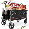 Navatiee Collapsible Folding Wagon, Wagon Cart Heavy Duty Foldable with Two Drink Holders, Utility Grocery Wagon for Camping Shopping Sports, S2, Black