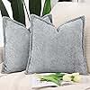 MADIZZ Chenille Velvet Throw Pillow Covers with Flange Set of 2 Super Soft Boho Textured Pillow Covers Decorative Throw Pillowcases Modern Farmhouse Home Decor for Sofa Bedroom Grey 16x16 Inch