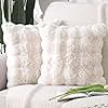 MADIZZ Pack of 2 Thick Plush Wool Throw Pillow Covers 16x16 Inch Cream Soft Decorative Cushion Cover for Sofa Bedroom Pillow Shell