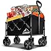 Collapsible Wagon Cart with Wheels Foldable, Folding Wagons Carts with Silent Universal Wheels, Large Grocery Cart On Wheels, Heavy Duty Utility Wagon for Shopping Beach Sports Fishing Camping, Black