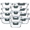 M MCIRCO 24-Piece Glass Food Storage Containers with Upgraded Snap Locking Lids,Glass Meal Prep Containers Set - Airtight Lunch Containers, Microwave, Oven, Freezer and Dishwasher