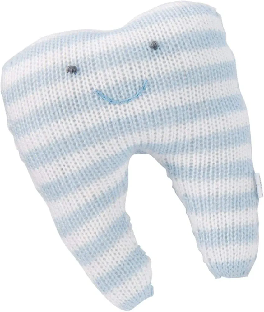 Mud Pie Tooth Knitted Pillows, 6" x 5", Blue and White Stripe