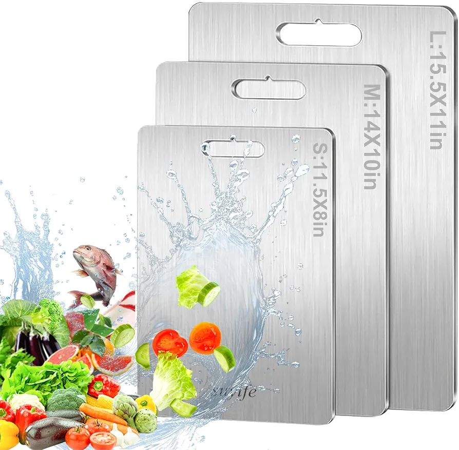 Titanium Cutting Board, Stainless Steel Cutting Boards for Kitchen, 2024 Upgrade Double Sided Food-Grade Chopping Board for Meat Vegetable Fruit 1Pcs (L-15.5 * 11 in)