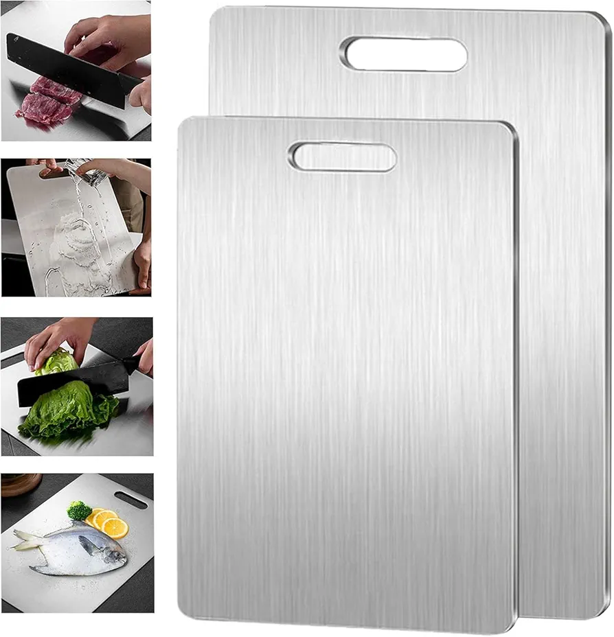 Titanium Cutting Board,Titanium Cutting Boards for Kitchen,304 Stainless Steel Food Grade Cutting Board for Meat Fruit & Vegetable(15.4*11in)