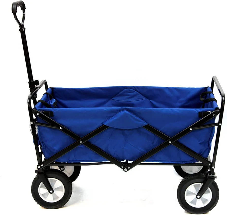 Mac Sports Heavy Duty Steel Frame Collapsible Folding 150 Pound Capacity Outdoor Camping Garden Utility Wagon Yard Cart, Blue