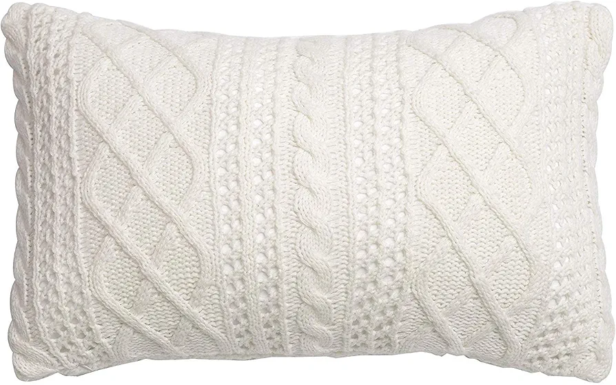 Cable Knit Lumbar Throw Pillow Cover Decorative Rectangular Cushion Case for Couch, Chair, Bed and Home Accent Decor, 16 x 24 Inch / 40 x 60 cm, Cream