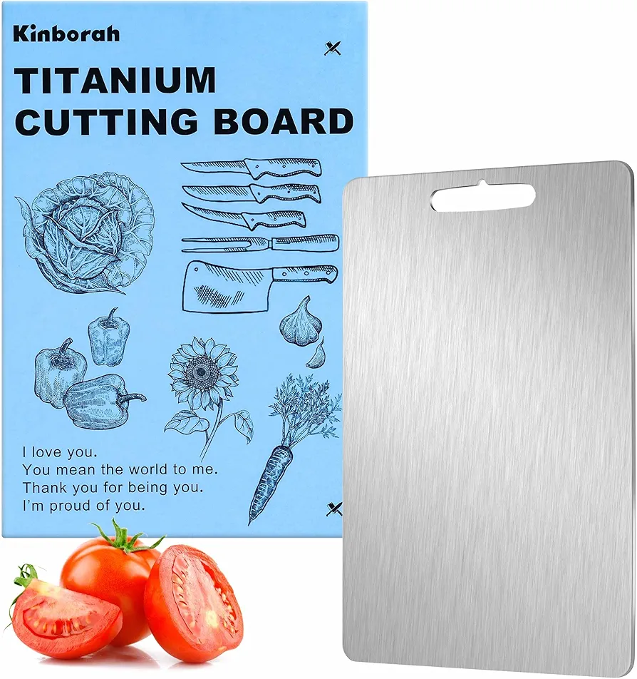 100% Pure Titanium Cutting Board - Cutting Boards for Kitchen, Dishwasher Safe Double-Sided Titanium Board for Home Kitchen Outdoor Camping Christmas Holiday Gifts for Women Wife (13.5 x 9)