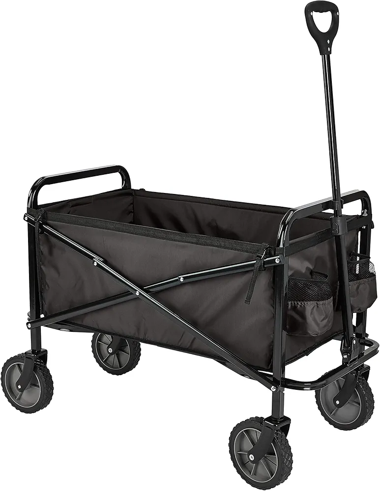 Amazon Basics Collapsible Folding Heavy Duty Utility Wagon for Outdoor Sports, Camping, Garden, and Shopping, Black