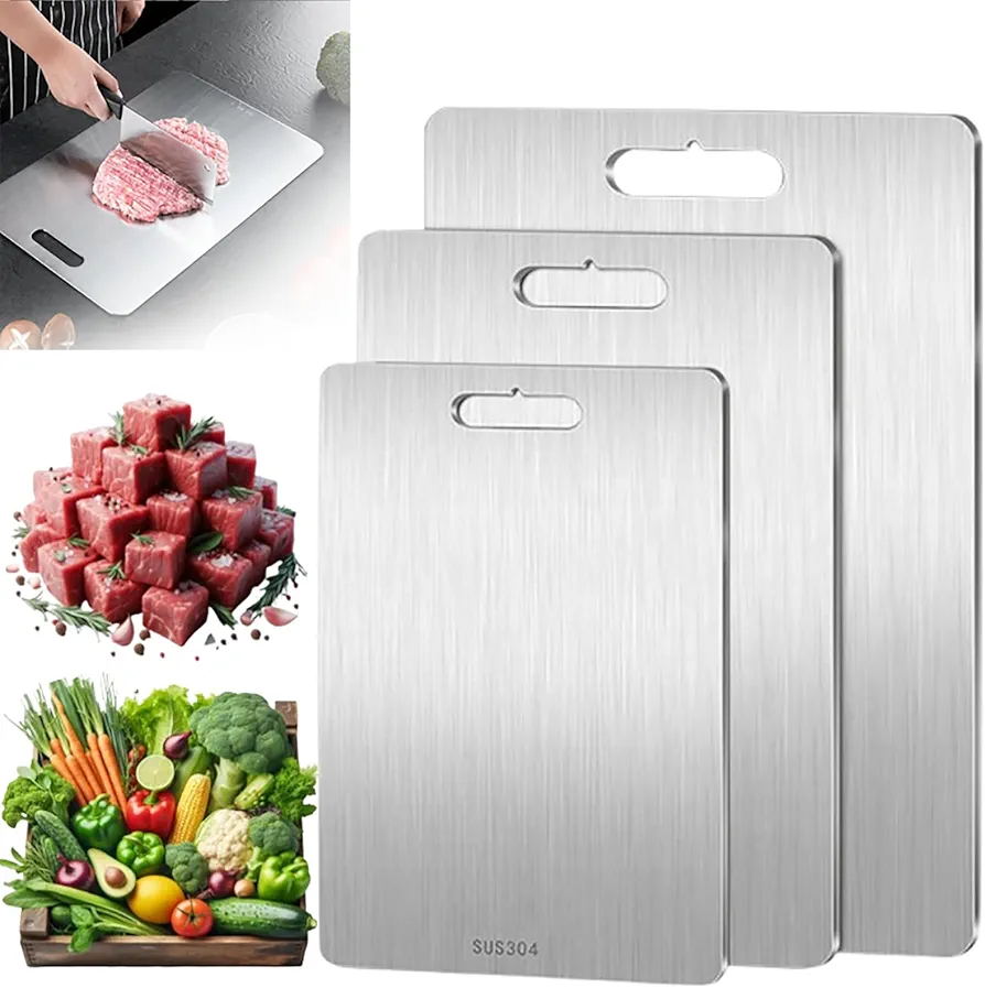 Titanium Cutting Boards, 3 Pack Stainless Steel Cutting Board, Easy to Clean Titanium Cutting Boards for Kitchen Double Sided Food-Grade Titanium Board for Home Kitchen Cooking (SU304 B+C+D)