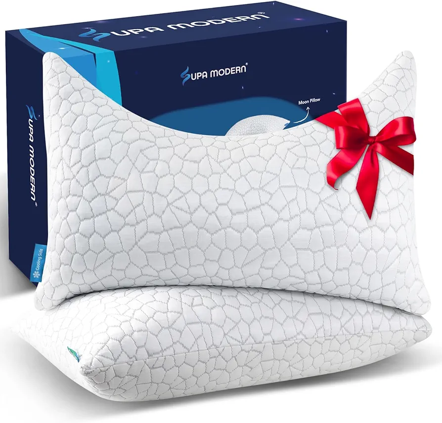 Cooling Bed Pillows for Sleeping 2 Pack Shredded Memory Foam Pillows Adjustable Cool Pillow for Side Back Stomach Sleepers Luxury Gel Pillows Queen Size Set of 2 with Washable Removable Cover