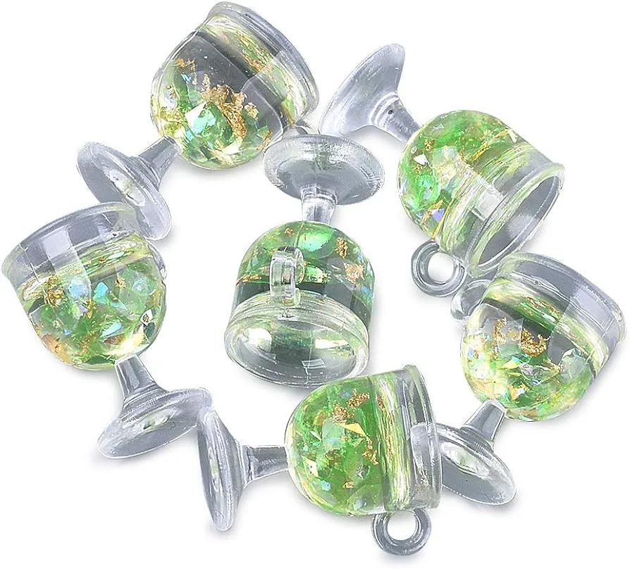 Cheriswelry 10pcs Cup Resin Wine Glass Pendants Lovely Tableware Cup Hanging Ornament Dangle Charms Light Green Fruit Juice Tea Charms with Gold Foil 18~18.5mm for DIY Earring Jewelry Making