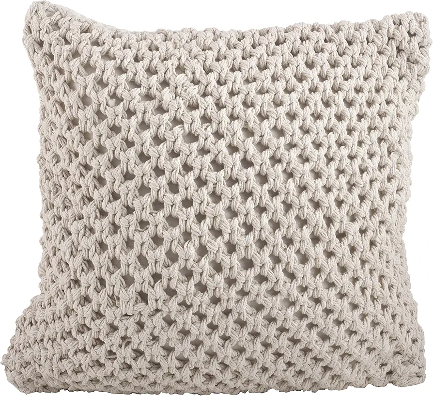 SARO LIFESTYLE 1590 Sheridan Knitted Collection Cotton Knitted Design Down Filled Throw Pillow, Vanilla