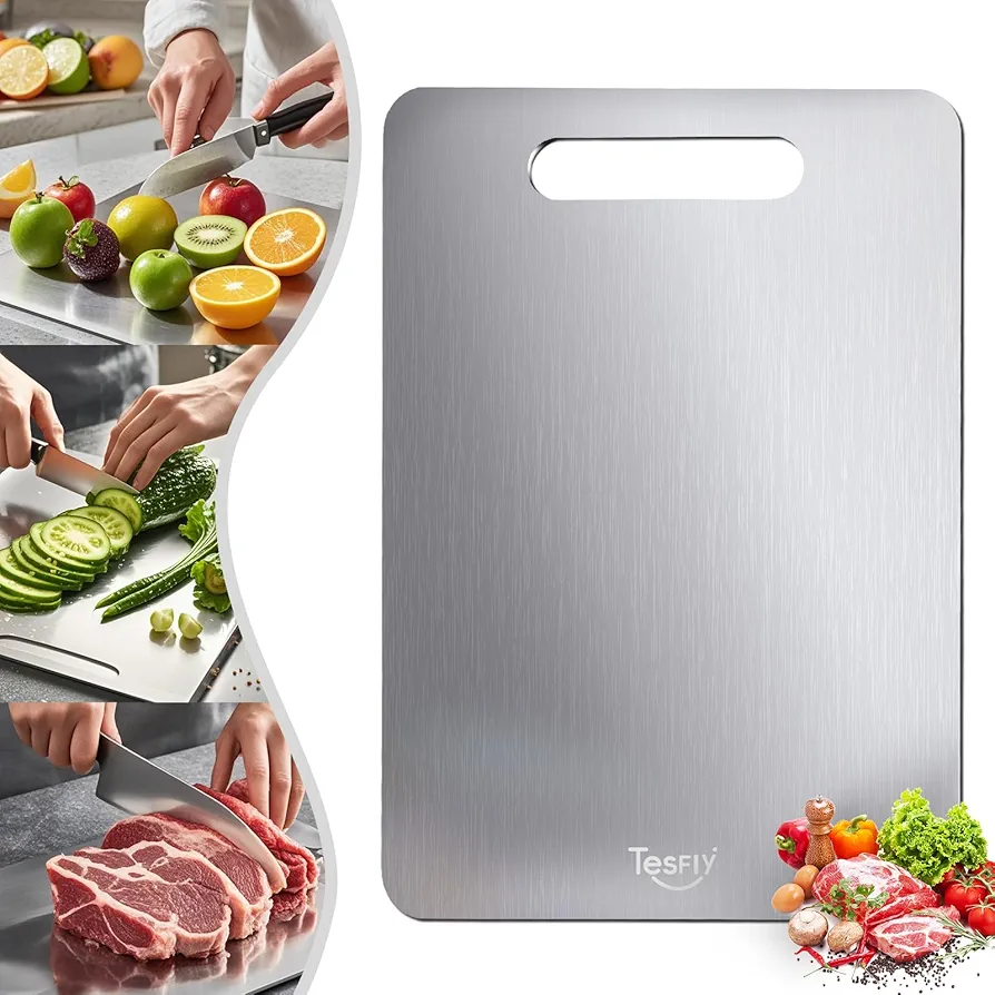 New Titanium Cutting Board - 100% Pure Titanium Cutting Boards For Kitchen,Easy to clean,Double-sided food-grade Titanium Cutting Board For Cutting Meats, Fruits And Vegetables(15 * 11)