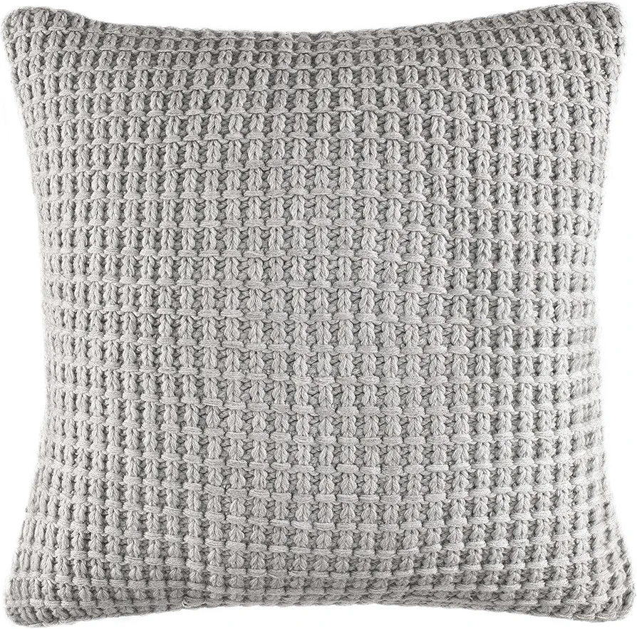 Nautica - Throw Pillow, Cotton Bedding with Hidden Zipper Closure, Mediterranean Inspired Home Decor (Fairwater Grey, 16" x 16")