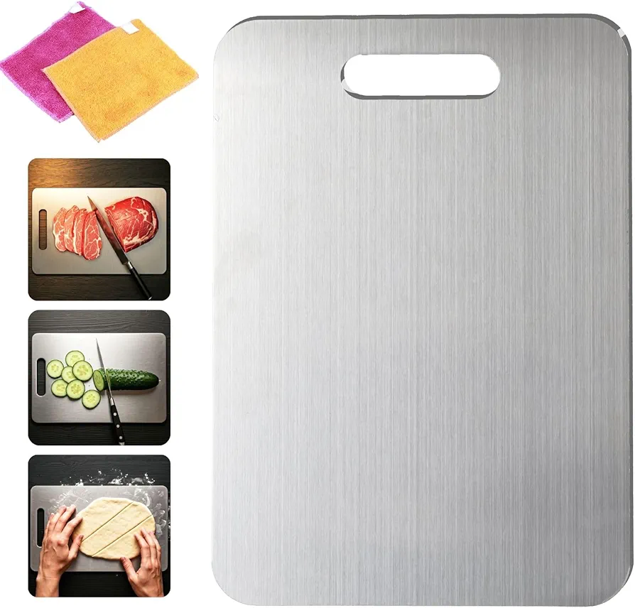 Titanium Cutting Board, 2025 New Upgrade 100% Pure Titanium Cutting Boards for Kitchen, Hygiene & Durability Non Stick Titanium Chopping Board, Double sided Titanium Cutting Mat (13 x 9 in)