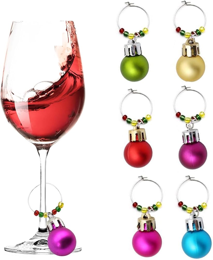 Christmas Wine Glass Charms Set -2024 Christmas Glass Markers Champagne Cocktail Drink Ring Markers Glass Tags Funny Cup Tag Identifiers for Xmas Holiday Party Decoration Supplies（6pcs）