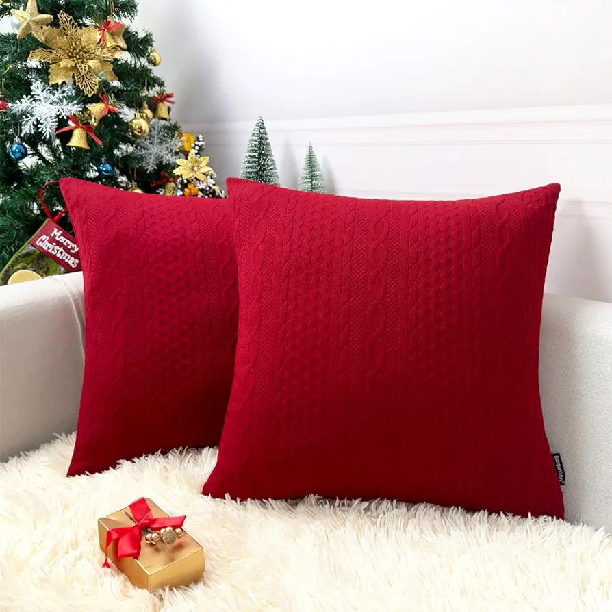 Booque Valley Christmas Pillow Covers, Pack of 2 Super Soft Elegant Modern Patterned Red Cushion Covers Decorative Stretchy Throw Pillow Cases for Sofa Bed Car Chair, 18 x 18 inch(Red)