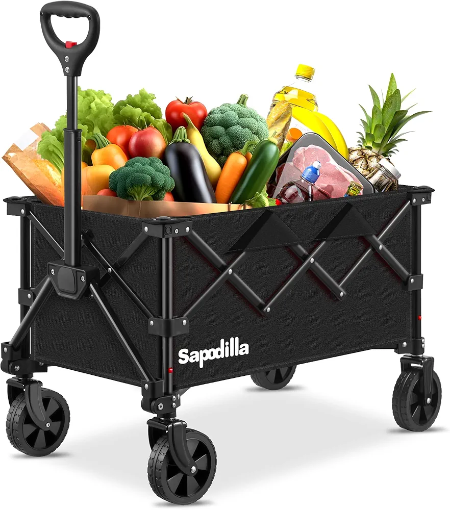 Wagons Carts Foldable, Lightweight Collapsible Wagon with Large Capacity, Portable Utility Folding Cart with Wheels for Grocery,Gardening,Camping,Shopping, Black