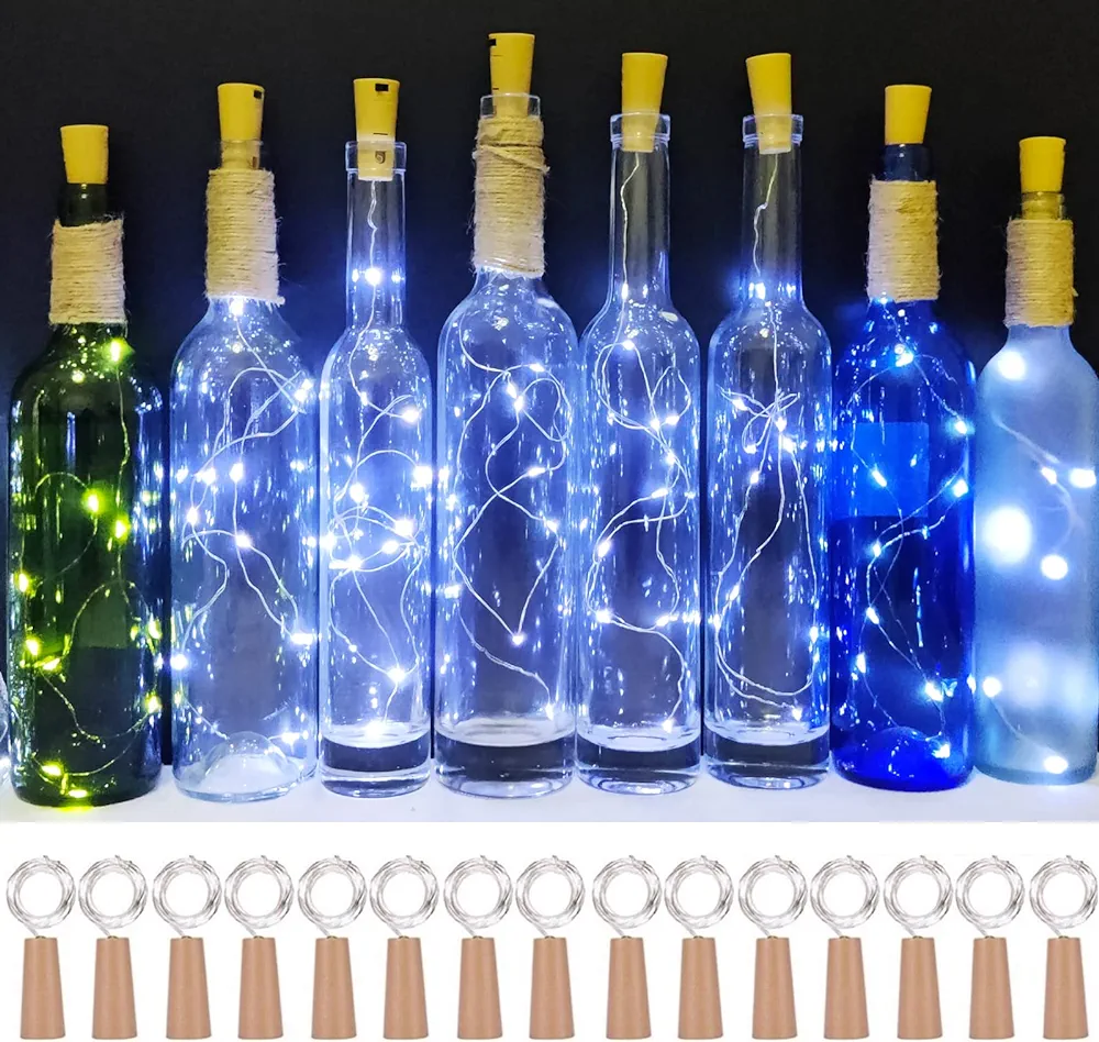 Wine Bottle Cork Lights 15Pack 10 LED 40 Inches Battery Operated Silver Wire Liquor Bottle Fairy Mini String Lights for Party Christmas Halloween Wedding Decoration