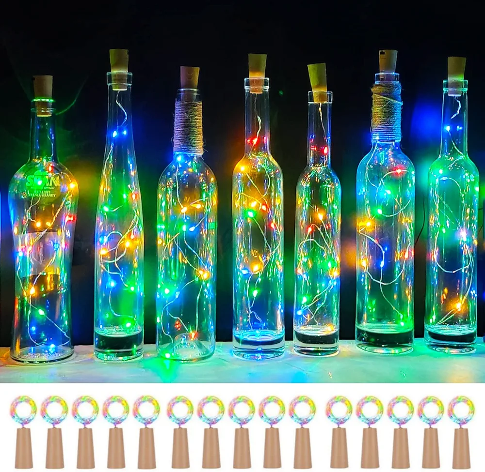 Wine Bottle Cork Lights 15Pack 10 LED 40 Inches Battery Operated Silver Wire Liquor Bottle Fairy Mini String Lights for Party Christmas Halloween Wedding Decoration