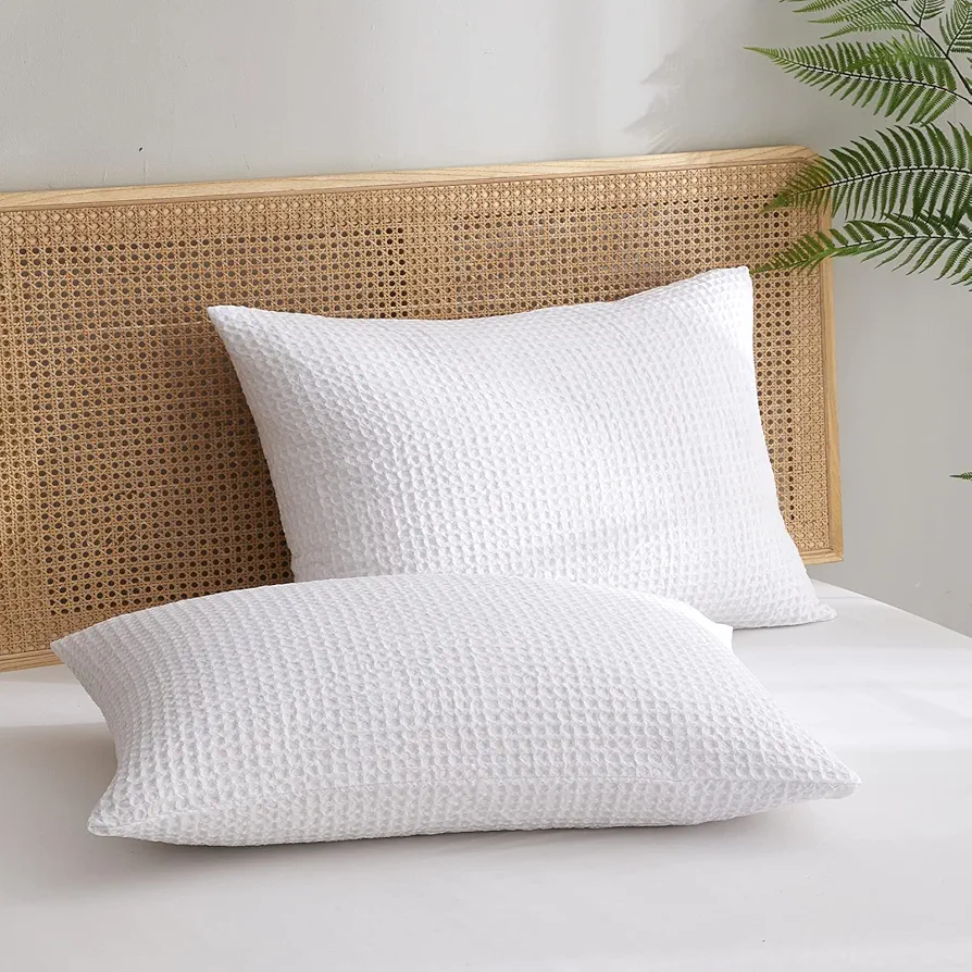 PHF Ultra Soft Waffle Weave Pillowcases Standard Size 20" x 26" 2 Pack, No Insert, Breathable Skin-Friendly Pillow Shams, Decorative Waffle Weave Pillow Case Covers, White