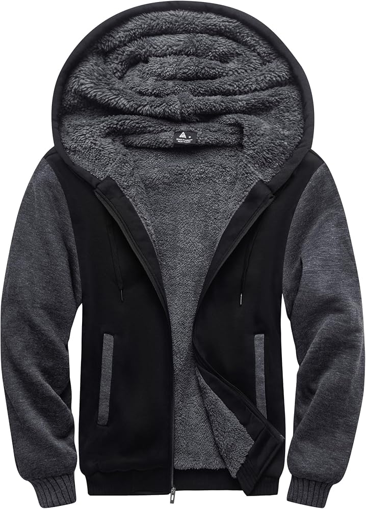 SCODI Hoodies for Men Heavyweight Fleece Sweatshirt - Full Zip Up Thick Sherpa Lined Hooded Jacket