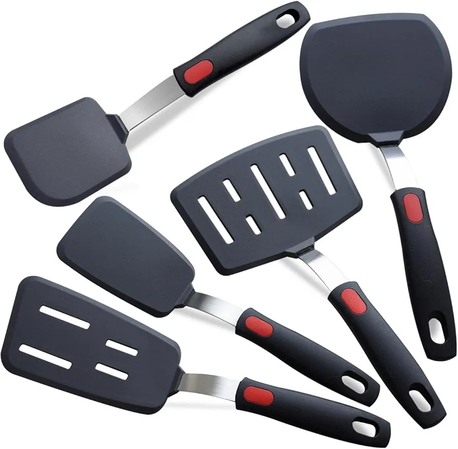 Silicone Spatula Turner, 5-Pack Spatulas Silicone Set for Nonstick Cookware, 600°F Heat Resistant Kitchen Cooking Utensils Set for Egg, Pancake Dishwasher Safe