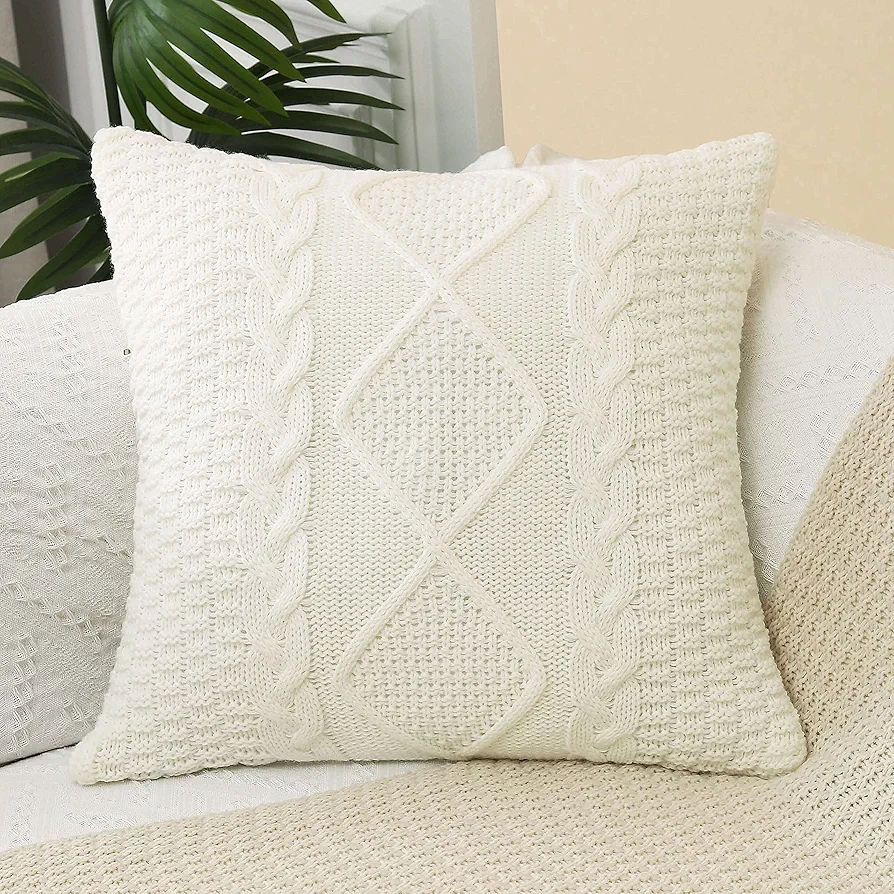 Decorative Knitted Throw Pillow Cover Chiristmas Sweater Pillow Covers Square Warm Cushion Cover for Bed Couch Home Accent Decor