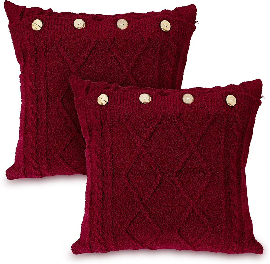 Pack of 2 Plush Throw Pillow Covers 20x20 Inch Soft Corduroy Striped Square Pillow Case Modern Home Decor for Sofa Living Room Couch Bed（50 * 50 cm, Wine Red）