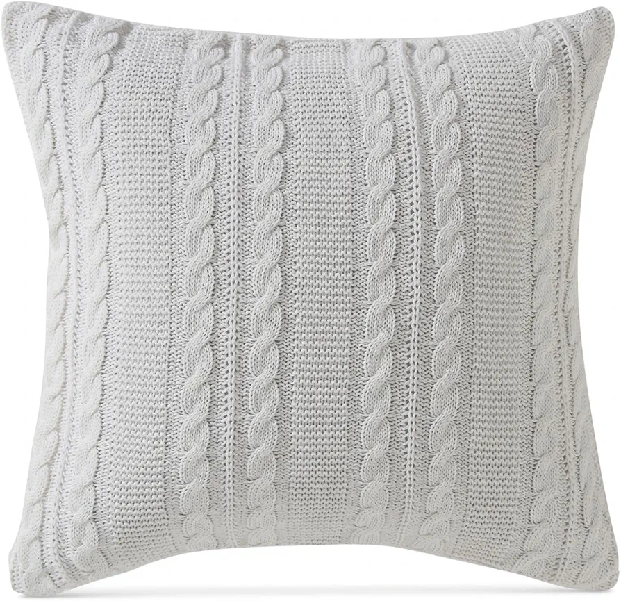 VCNY Home Pillow Cotton Cable Knit Decorative Pillow for Bed or Couch, 18" x 18", Dublin White