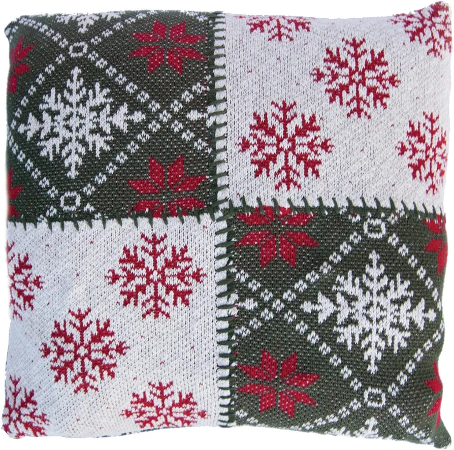 Creative Co-Op, Multicolor Square Cotton Knit Pillow with Snowflake Patterns