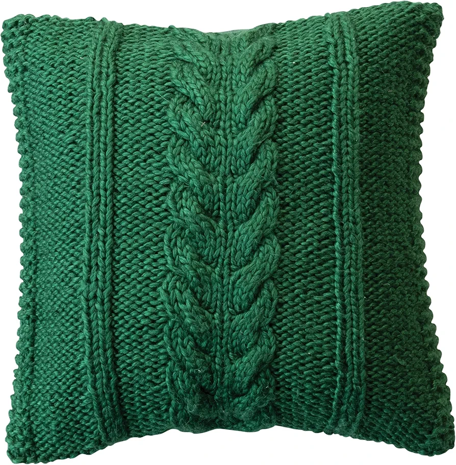 Creative Co-Op, Green Square Hand-Woven Acrylic and Cotton Slub Cable Knit Pillow