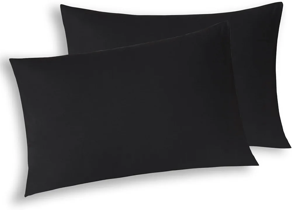 WhatsBedding Queen Jersey Knit Pillowcases Set of 2, 100% Cotton Bed Pillow Cases Queen Size with Zipper, Soft and Breathable, 20×30 inches Black