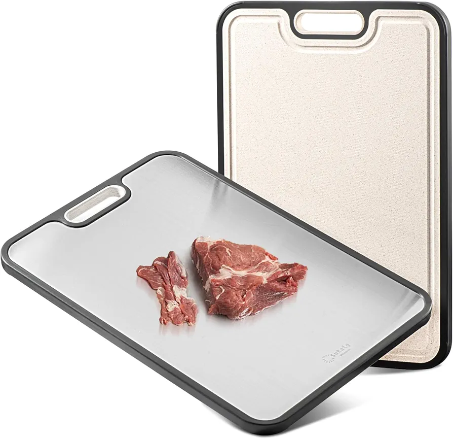 Titanium Cutting Board Double-Sided, Meat Cutting Board for kitchen, GR1 Titanium/Wheat straw PP Large Cutting Board for meat, Dishwasher Safe, non toxic Chopping Board