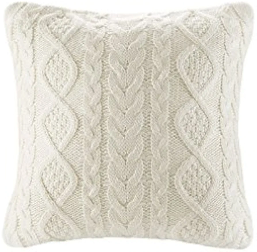 Decorative Knit Throw Pillow Cover Chiristmas Farmhouse Sweater Square Warm Cushion Cover for Couch, Bed, Home Accent Decor (Cream, (18x18 inches(45x45cm))