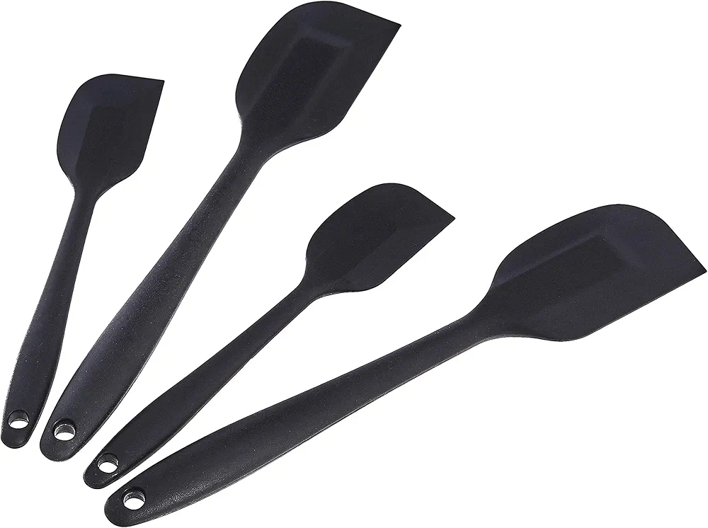 Amazon Basics Non-Stick Heat Resistant Rectangular Silicone Spatula Set, 2 Small & 2 Large Spatulas, Black, Pack of 4 (Previously AmazonCommercial brand)