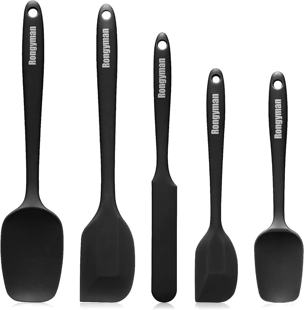 Silicone Spatula Set of 5 Spatulas Silicone Heat Resistant 446°F Kitchen Spatulas for Baking, Cooking and Mixing,Non Stick Cookware Food Grade, BPA Free, Dishwasher Safe, Black