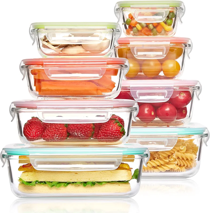 Vtopmart 8 Pack Glass Meal Prep Container with Lids, Snapware Lunch Containers for Food Storage, Airtight Kitchen Container for Leftover, Microwave, Oven, Freezer and Dishwasher Safe, BPA Free